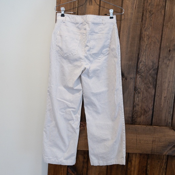 Old Navy Off White Blue Railroad Vertical Stripe Wide Leg High Rise Jeans 2 - Picture 4 of 9